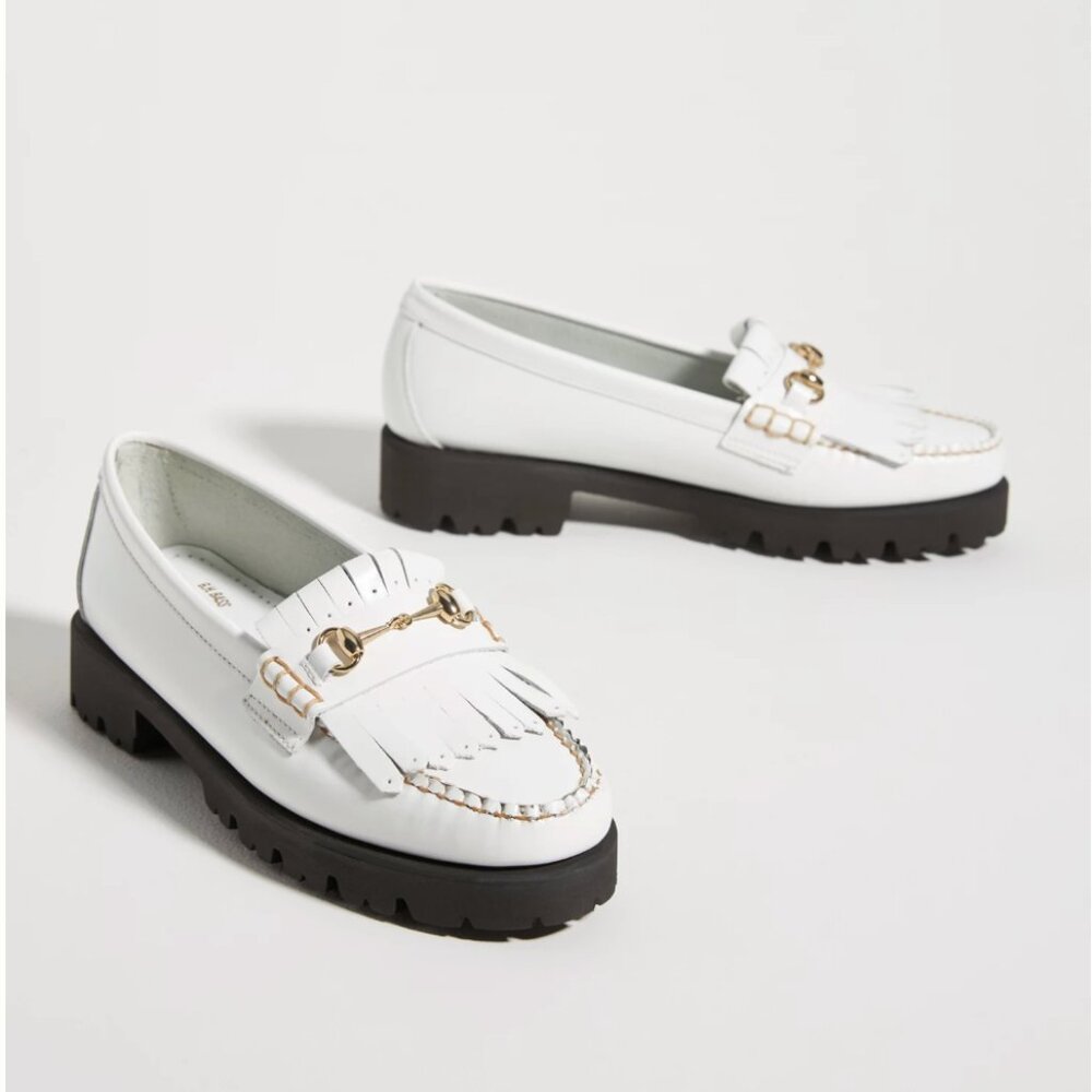 GH BASS Anthropology White Leather Lianna Horsebit Kiltie Bit Lug Sole Loafers 9